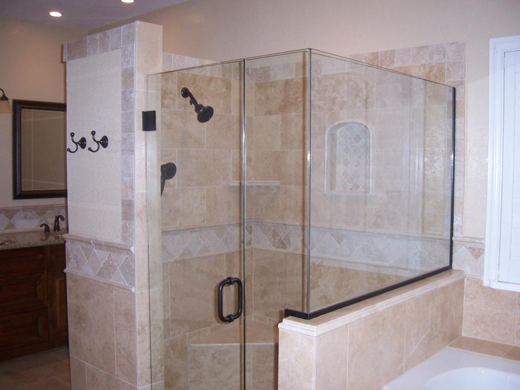 Custom Luxury Shower Enclosure Frameless Glass Stone Tile Jacuzzi Tub